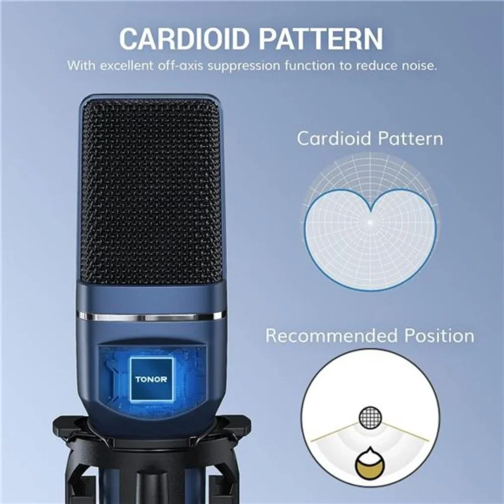 USB Microphone, Computer Cardioid Condenser PC Gaming Mic with Tripod Stand